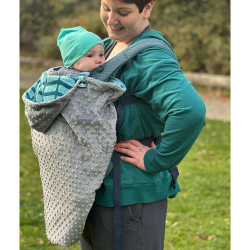 Cocoona All-in-One Baby Bunting, Grey Dot with Teal Herringbone Lining