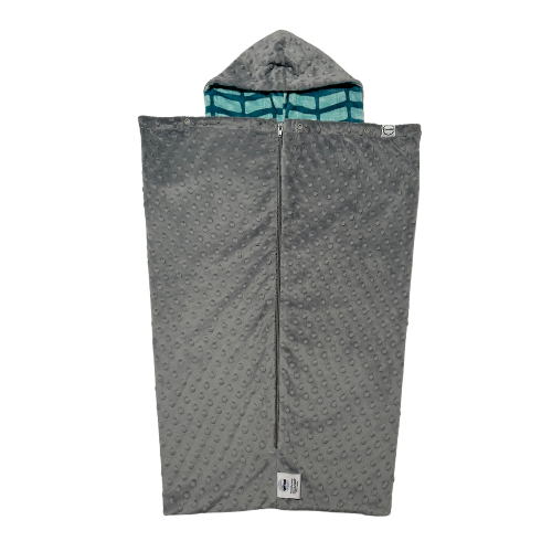 Cocoona All-in-One Baby Bunting, Grey Dot with Teal Herringbone Lining